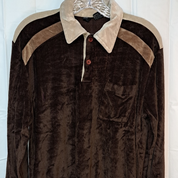 Sigallo Other - Vintage Sigallo Men's Brown Velour 2 Botton Large Long Sleeve 70's Grunge